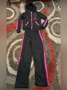 Baby Phat Black and Hot Pink Girls' Y2K tracksuit Set size 10/12